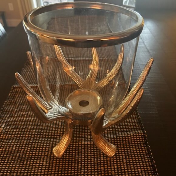 NWOT Silver Antler Hurricane Candle Holder Rustic Candlestick - Picture 5 of 7
